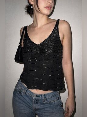 Vintage Y2K Black Beaded Tank Top
